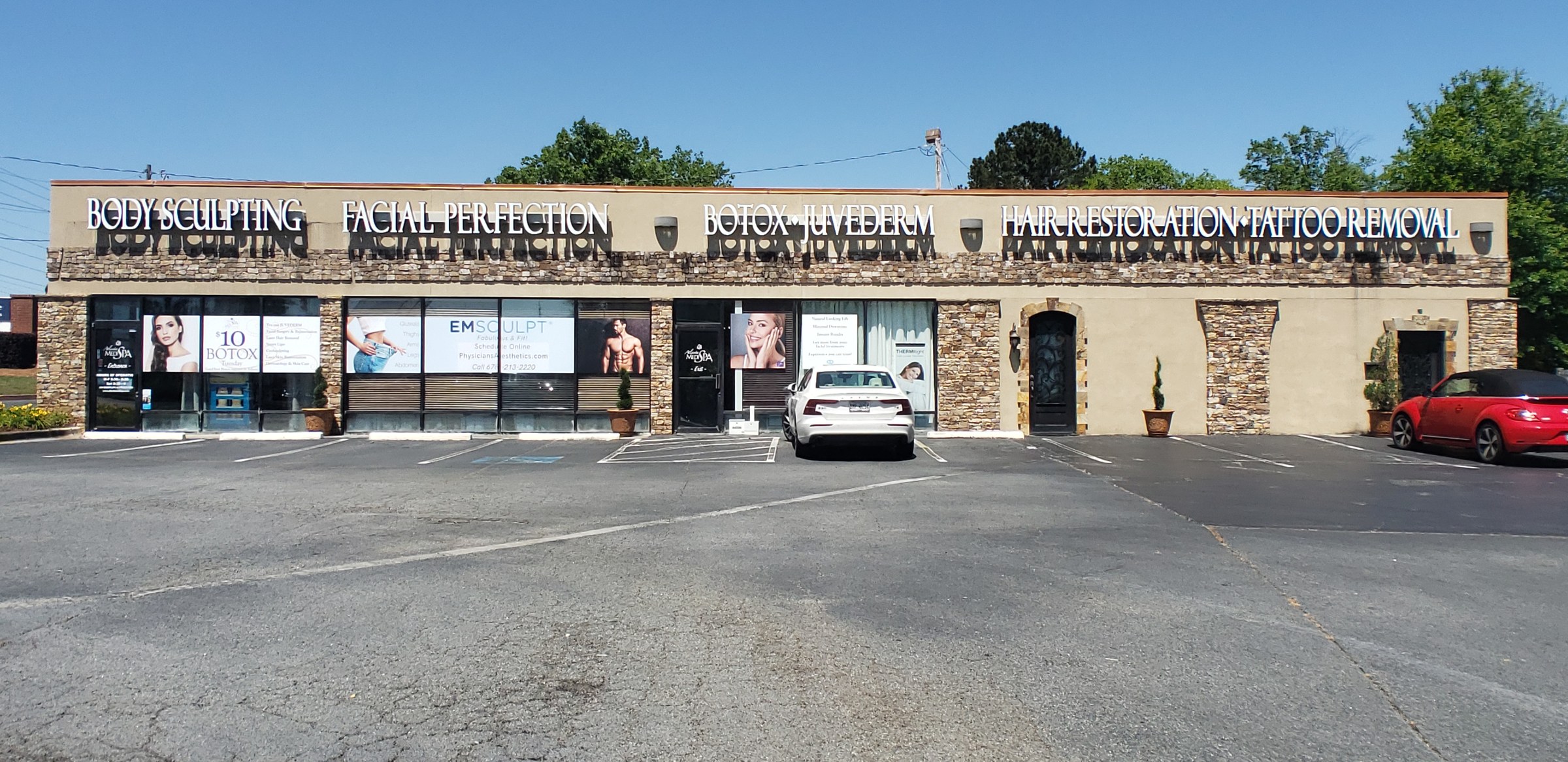 Strip of service lettering on building, Physicians' Aesthetics, by High Stakes Creative