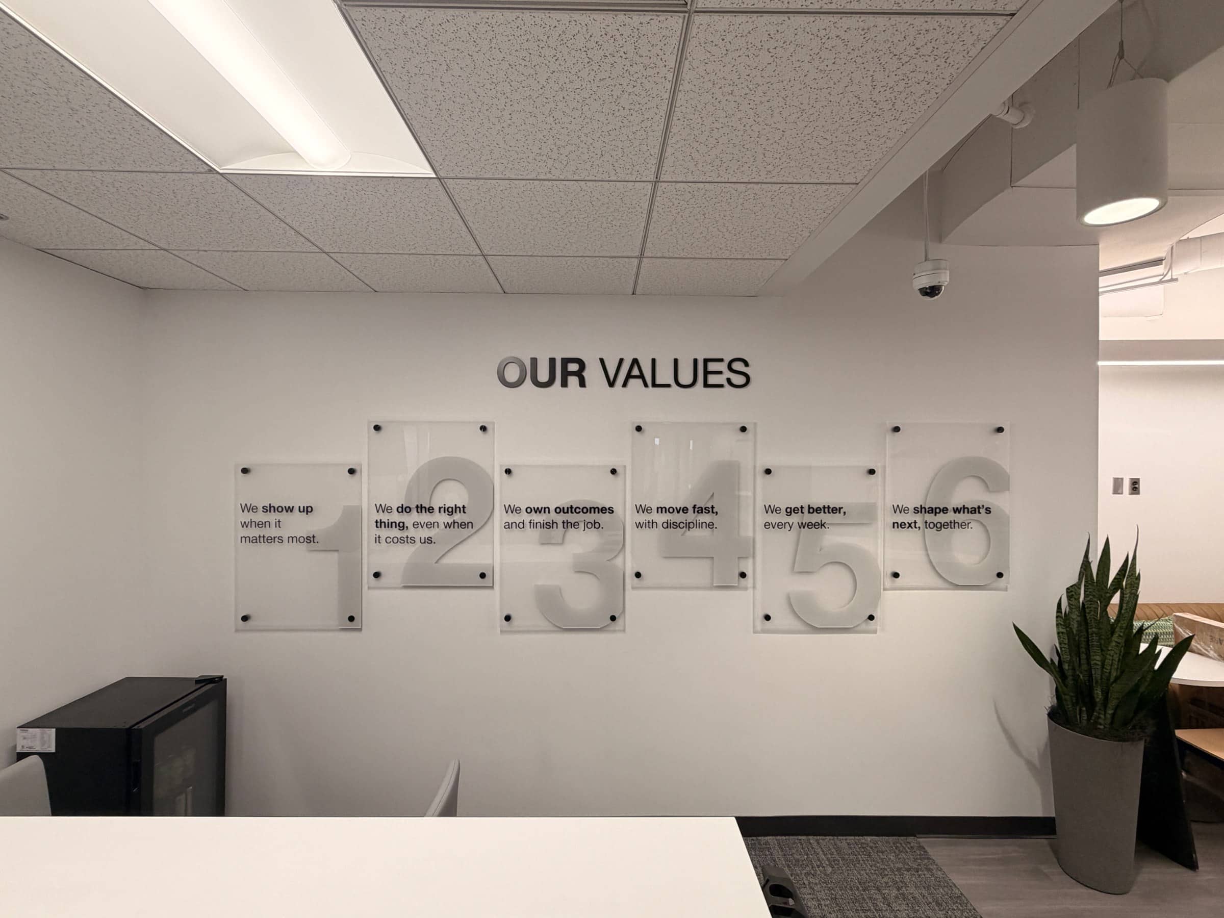 "Our values" wall lettering, SeekNow, Atlanta, GA, by High Stakes Creative