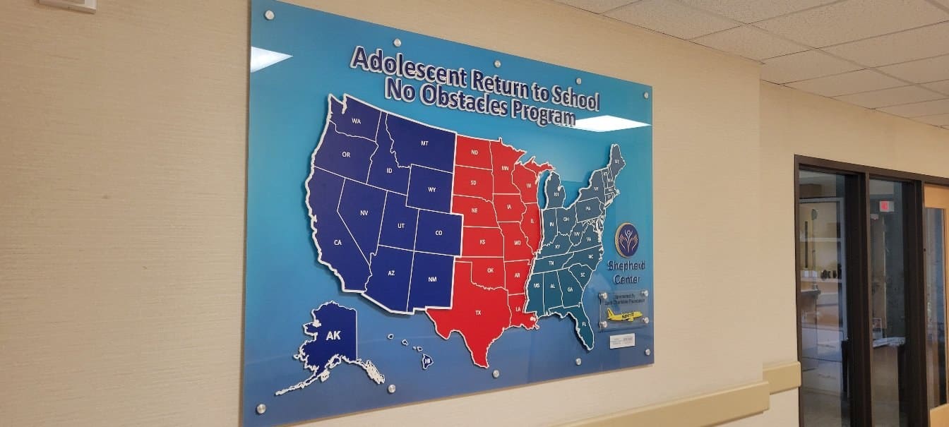 Map display, angled view, Shepherd Center, Atlanta, GA, by High Stakes Creative