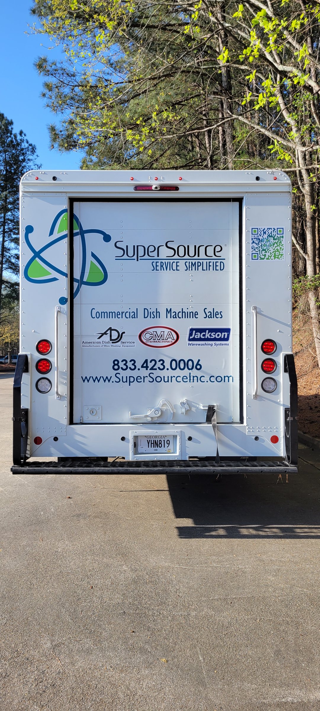 Step van rear door graphics with contact info, Super Source, by High Stakes Creative