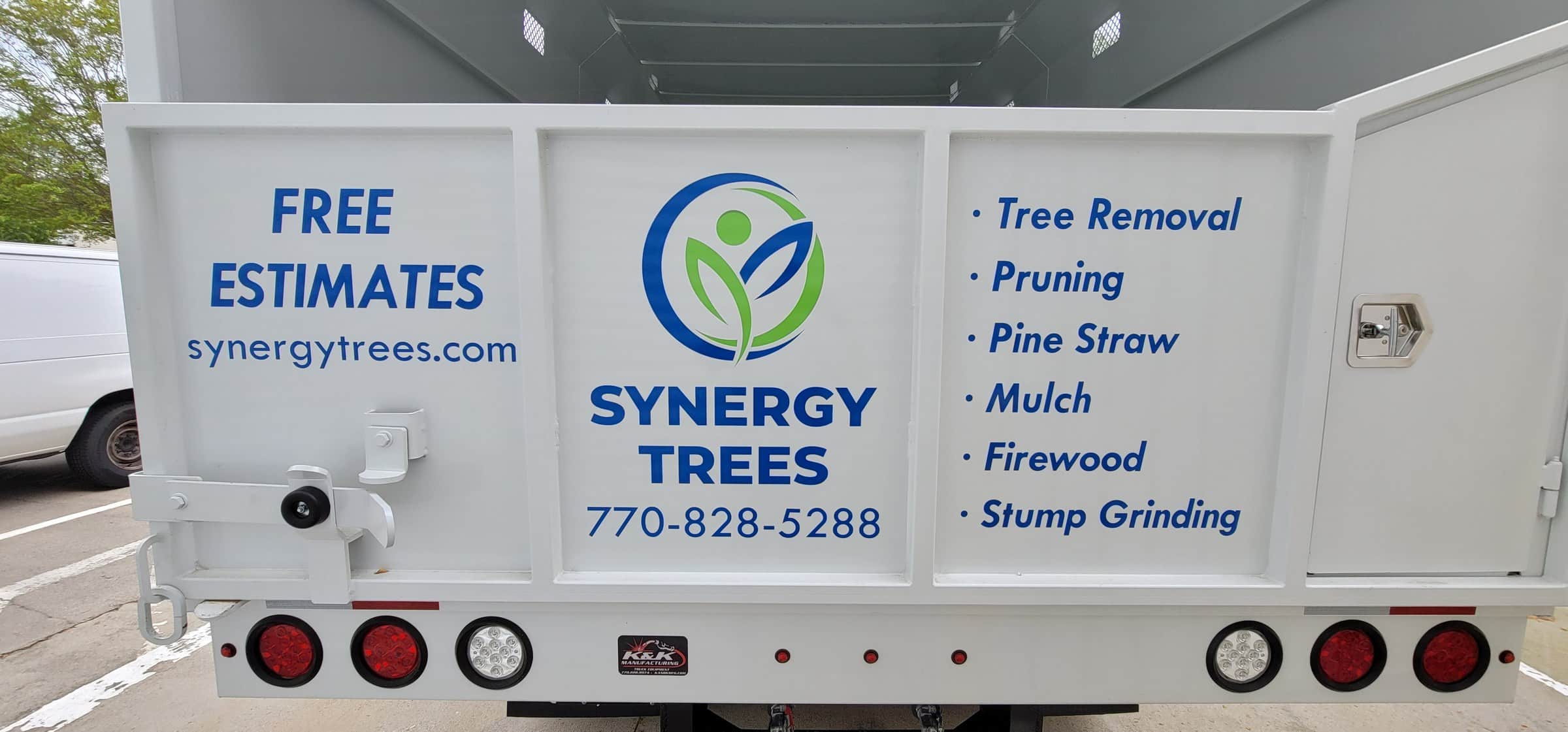 Rear of chip truck body: free estimates and service list, Synergy Trees, by High Stakes Creative