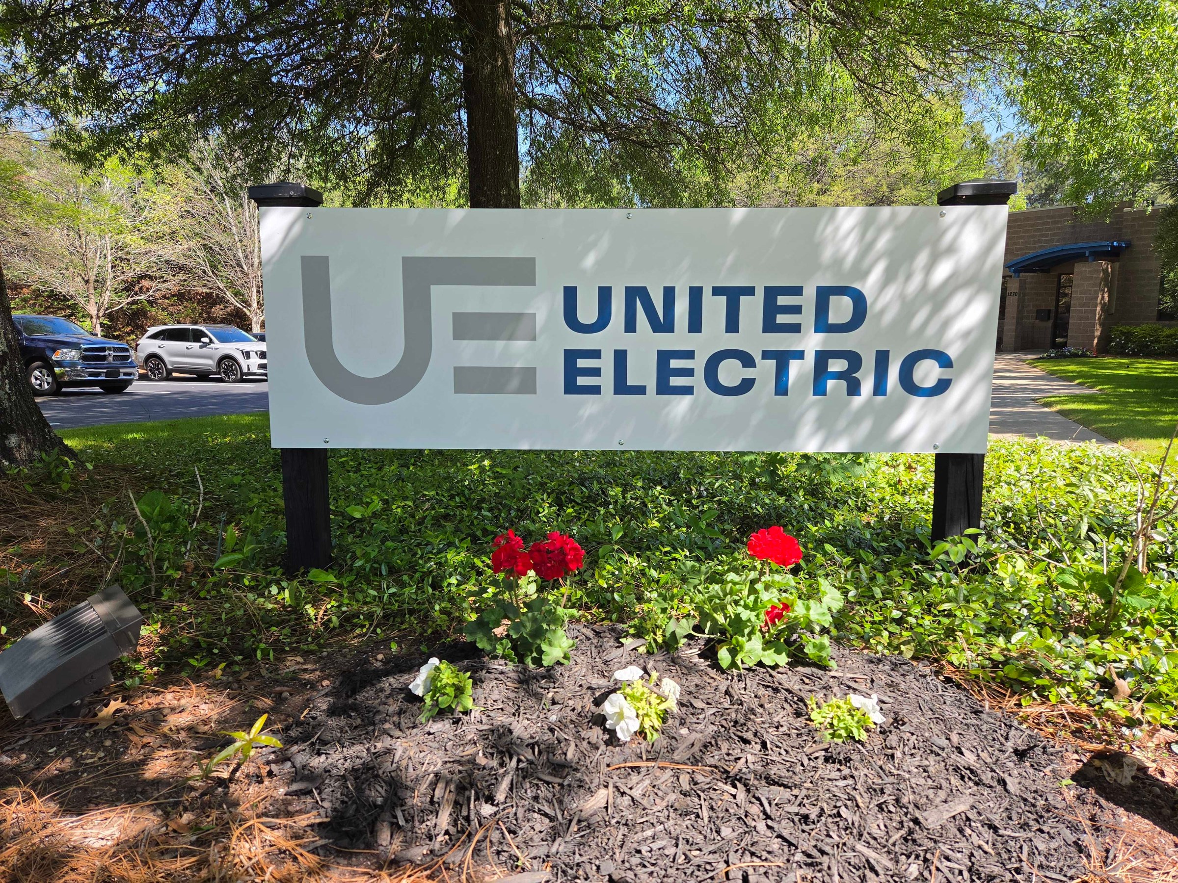 Brand monument sign, United Electric, Marietta, GA, by High Stakes Creative