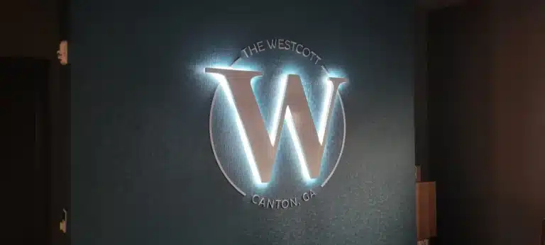 Halo-lit dimensional logo and monument sign for The Westcott in Canton, GA, by High Stakes Creative