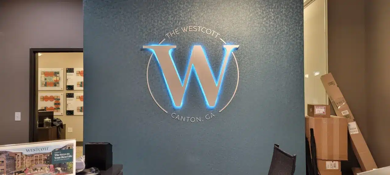Dimensional logo wall, The Westcott, Canton GA, by High Stakes Creative