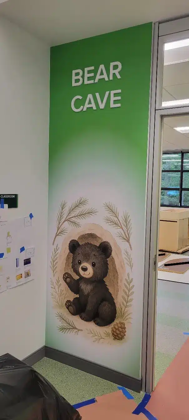 Illustrated classroom wall mural, by High Stakes Creative